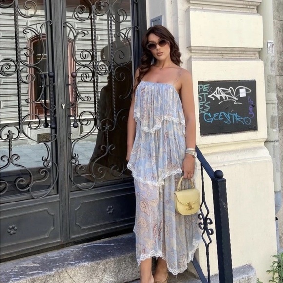 Zara Dresses & Skirts - Zara Chiffon Lace Ruffle Print Maxi Dress